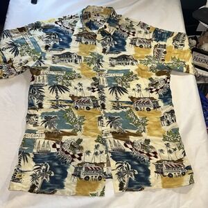 Pierre Cardin Shirt Men's Large Rayon Beach‎ Tropical Food Truck 80 Vintage342
